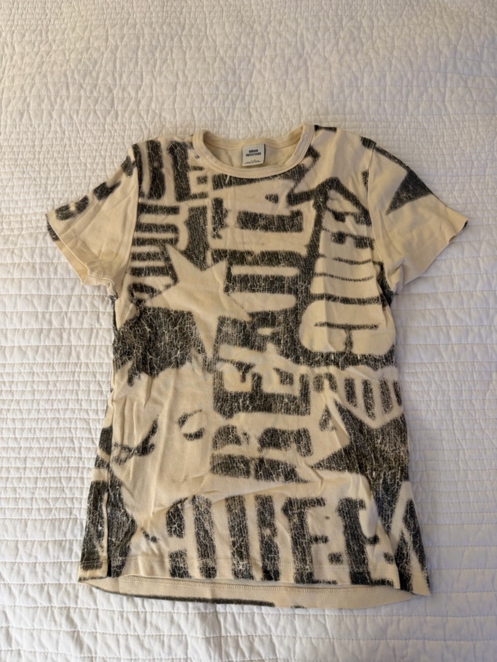 Urban Outfitters Cream Tee with Black Graphic Print